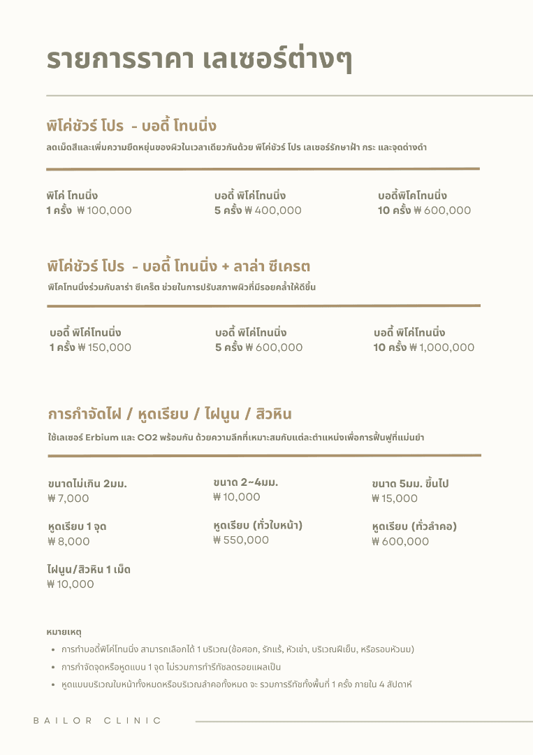 Bailor Clinic price list 19 - treatment costs and packages