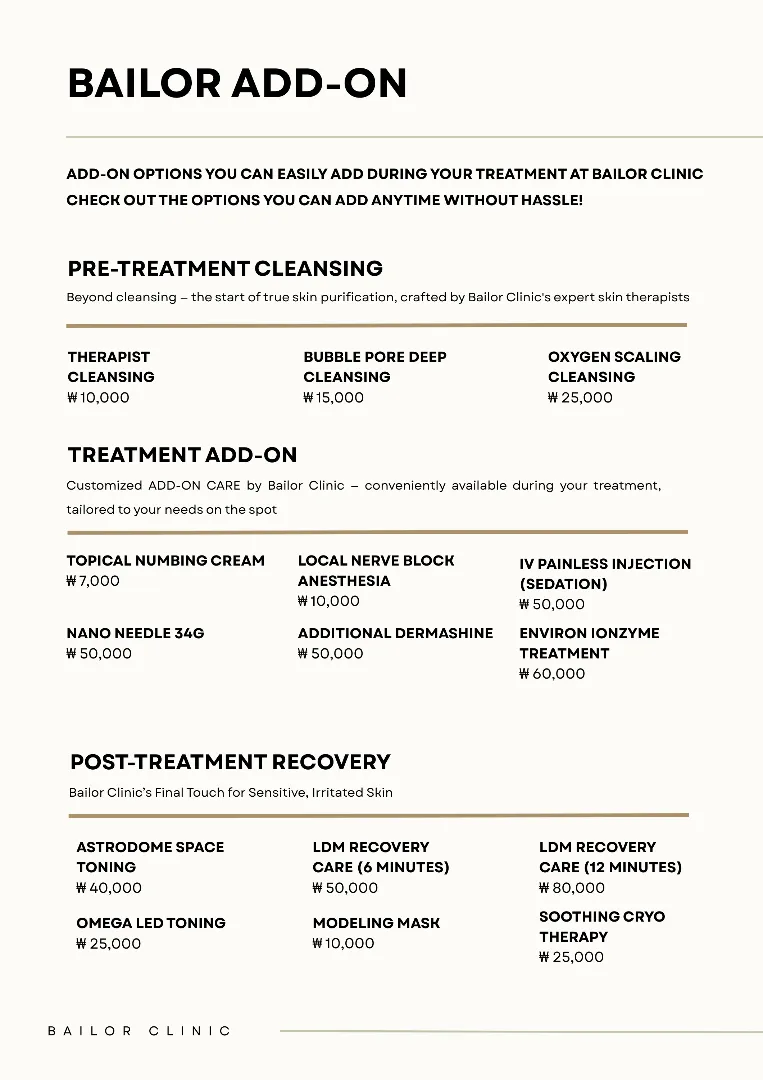 Bailor Clinic price list 35 - treatment costs and packages