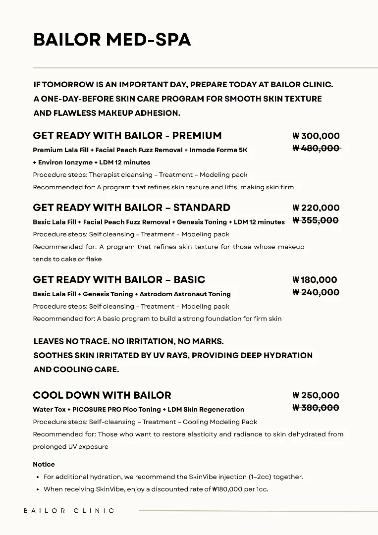 Bailor Clinic price list 33 - treatment costs and packages