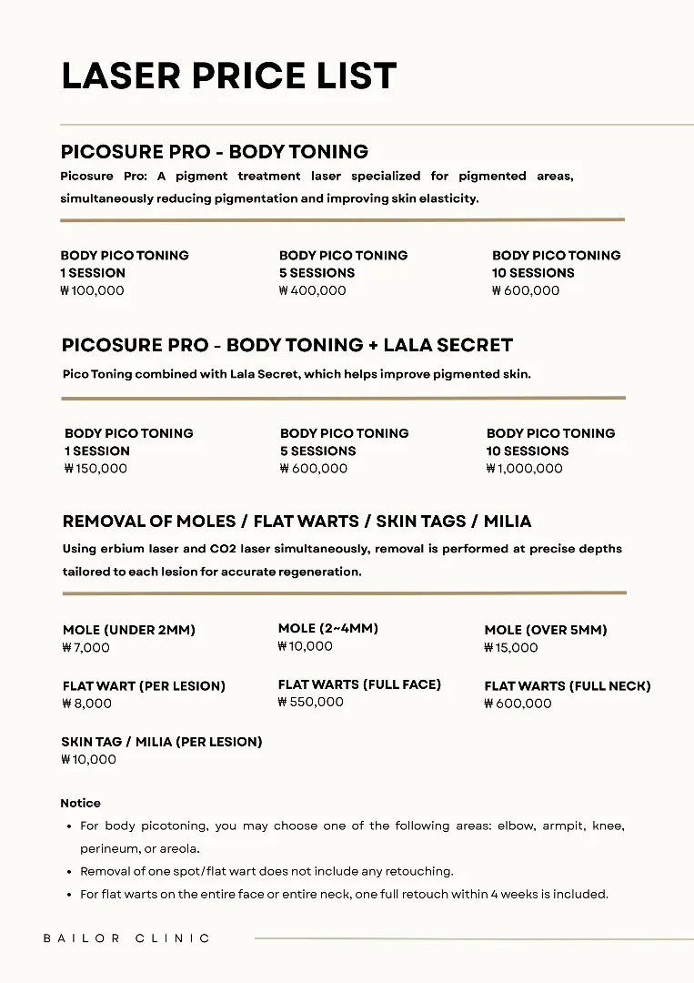 Bailor Clinic price list 18 - treatment costs and packages