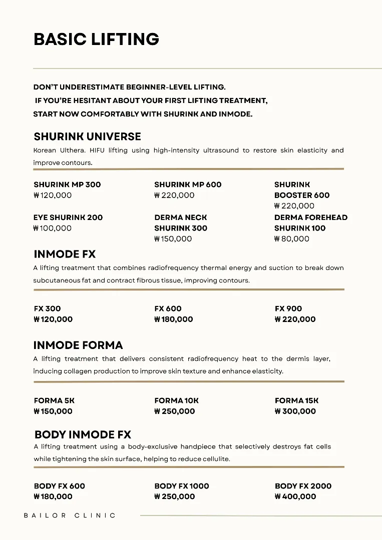 Bailor Clinic price list 29 - treatment costs and packages