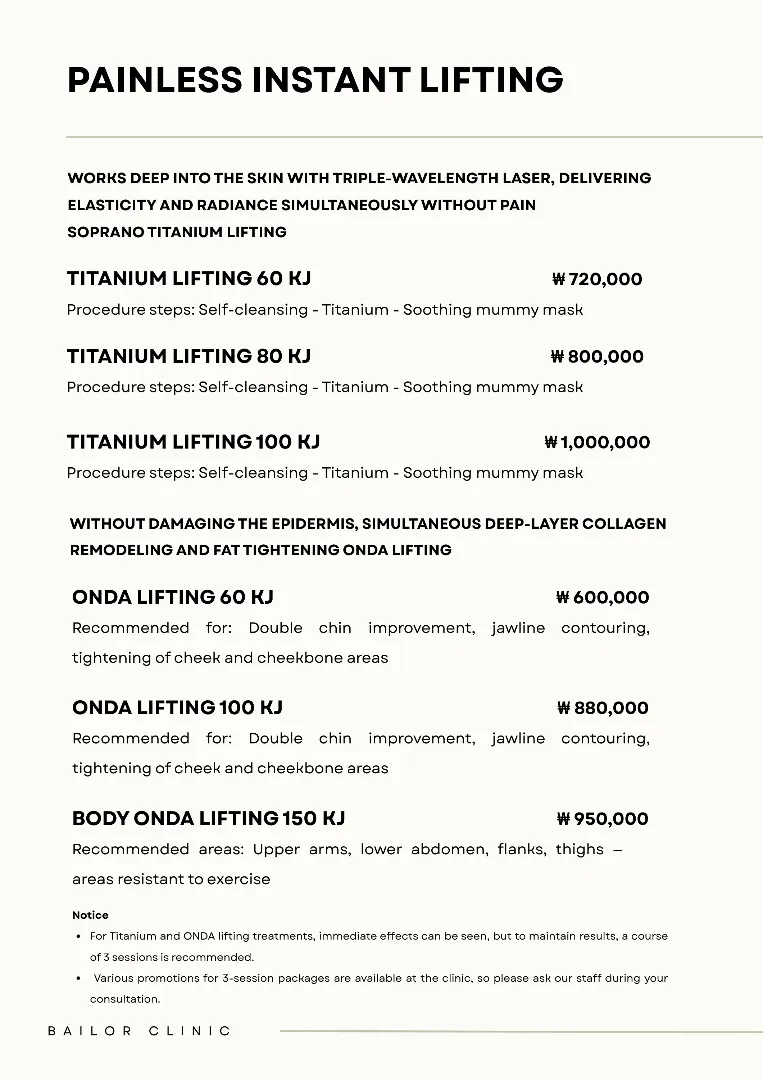 Bailor Clinic price list 28 - treatment costs and packages