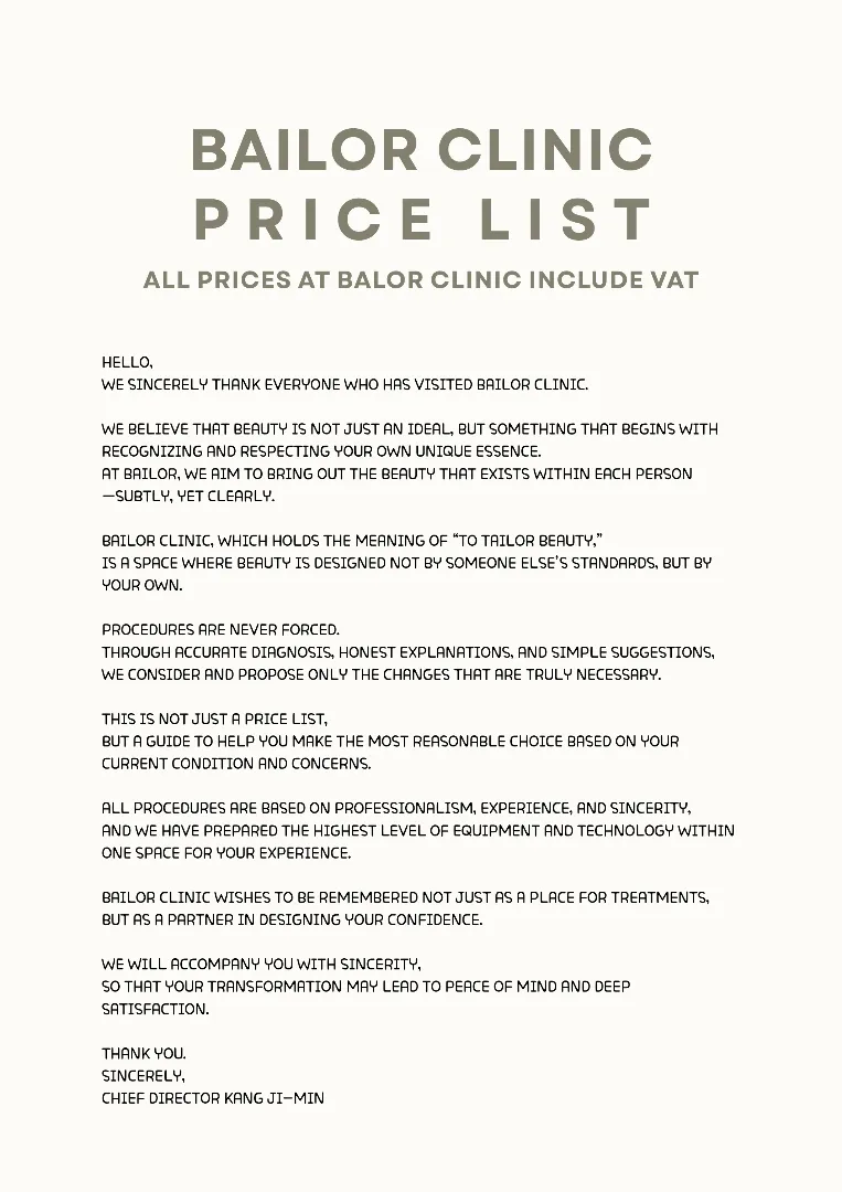 Bailor Clinic price list 36 - treatment costs and packages