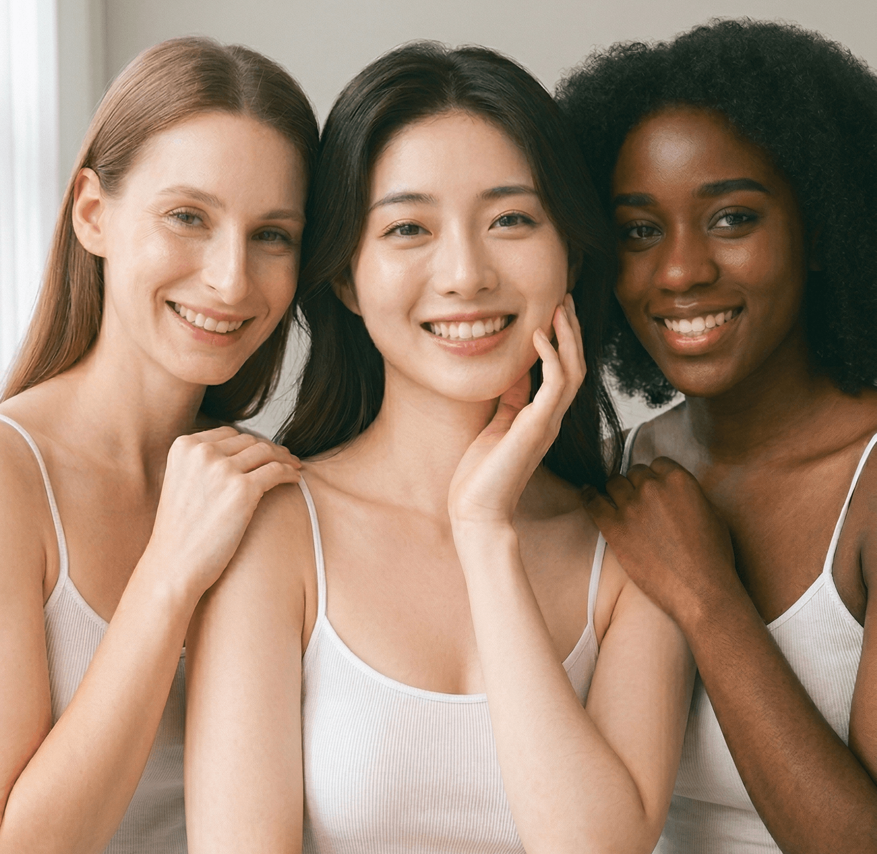 Three beauty creators smiling together